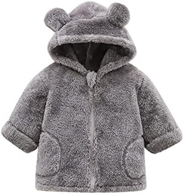 Baby Boys Girls Toddler Hooded Jacket Fleece Hoodie Winter Warm Solid Coat Cute Bear Ear Sweater (Grey, 6-9 Months)