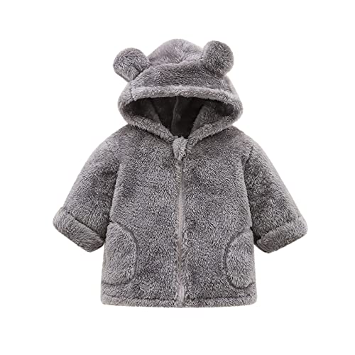 Baby Boys Girls Toddler Hooded Jacket Fleece Hoodie Winter Warm Solid Coat Cute Bear Ear Sweater (Grey, 6-9 Months) #TOP2