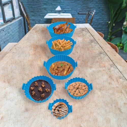 Image of 6-Pcs Reusable Air Fryer Silicone Liners - Non-Stick Food Grade Silicone Pot with Handles - Heat Resistant Air Fryer Basket Replacement for Ninja, Cosori, Instant Pot - BPA Free, Dishwasher Safe