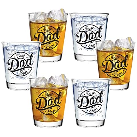 Best Dad Shot Glasses Gift - "Best Dad Ever" - Unique Novelty Gift for Father’s Day, Birthday, Anniversary - Ideal present for Father, Dad, Husband - 2 Oz - Set of 6 - With Gift Box - By Bisyata Cover
