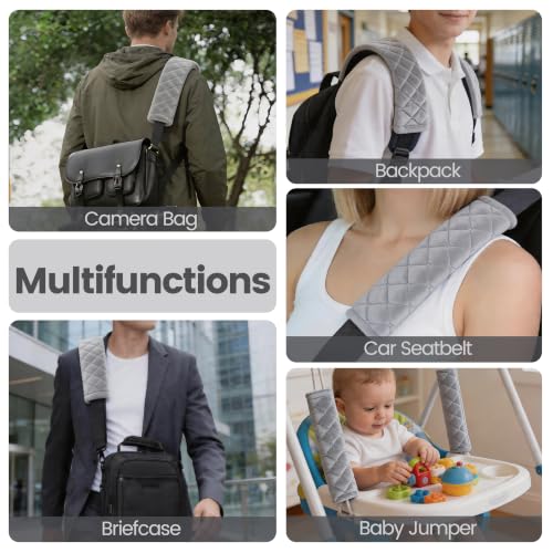 Amooca Soft Auto Seat Belt Cover Seatbelt Shoulder Pad Cushions 2 PCS Universal Fit for All Cars and Backpack for a More Comfortable Driving (Light Grey) - Image 4