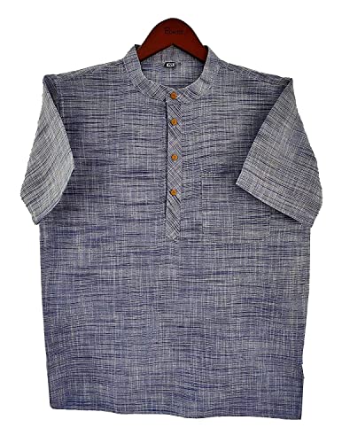Image of Traditional Half Sleeve Ethnic Casual for Festivals /Functions Short Sleeve Men Kurta Cotton Blend Fabric