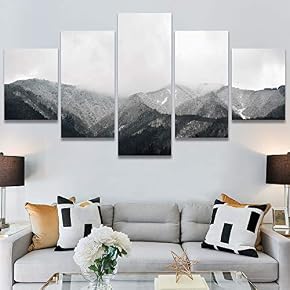 SIGNWIN 5 Panel Canvas Wall Art Monochromatic Mountains...