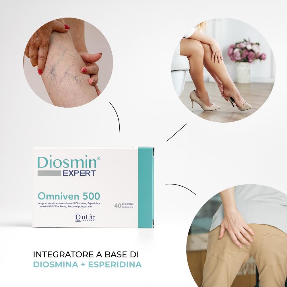 Dulac - Omniven 500, Integratore Alimentare per il Microcircolo e la Circolazione delle Gambe, 120 compresse 40x3, ideale per Gambe Pesanti e Stanche, con Diosmina ed Esperidina, Made in Italy