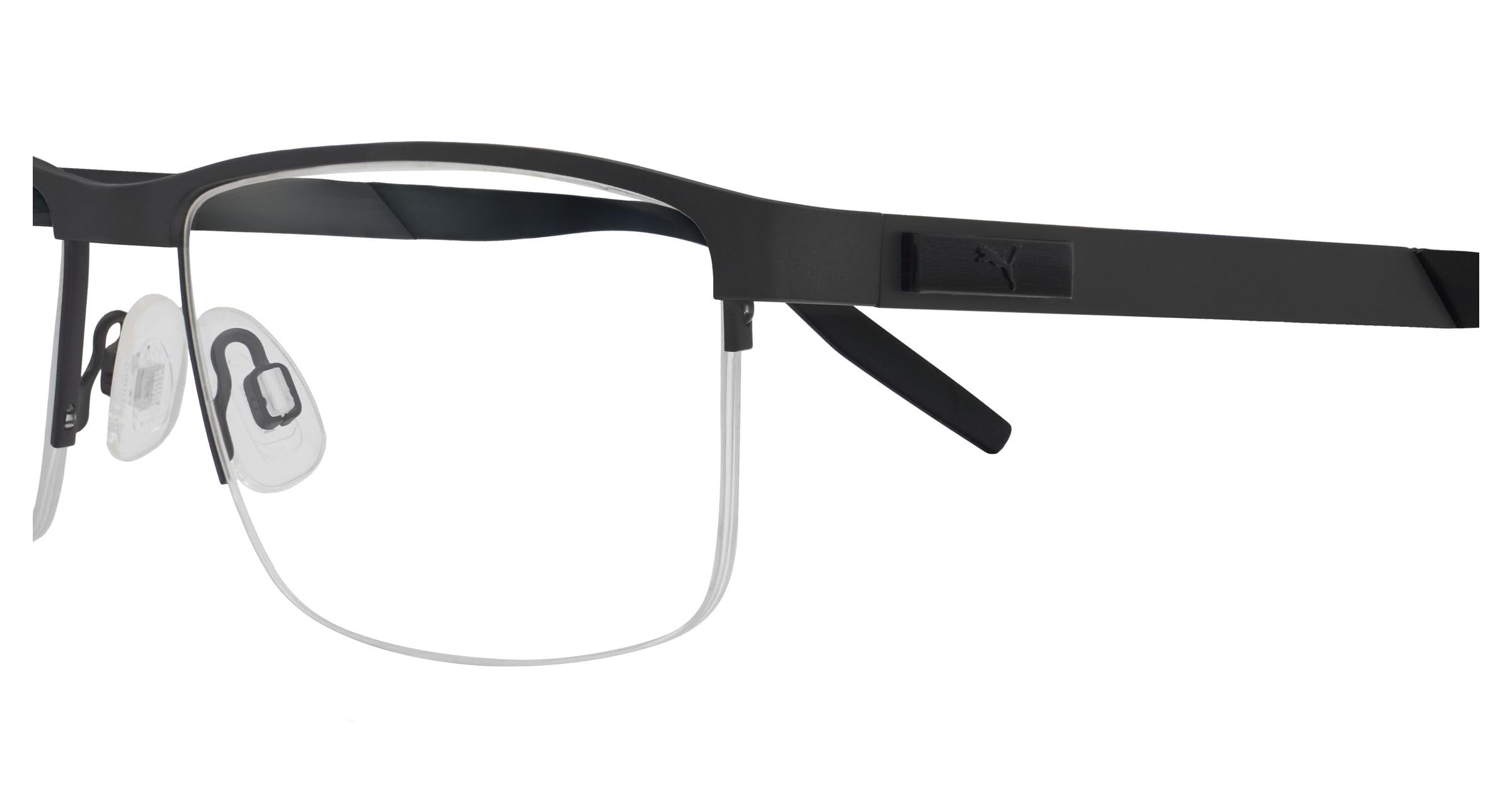Puma Brille mit Sehstärke für Herren optional mit Sonnenbrillentönung oder Blaulichtfilter, Rechteckig, gefertigt aus Metall, Modell: PU0255O-001 (inklusive Brillenetui)
