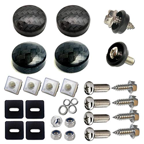 License Plate Screws, Carbon Fiber Pattern Screw Caps (ABS) and Stainless Steel Rust Resistant License Plate Screws Fasteners Black Cover for Matching Carbon Fiber License Plate Frame 36 Set