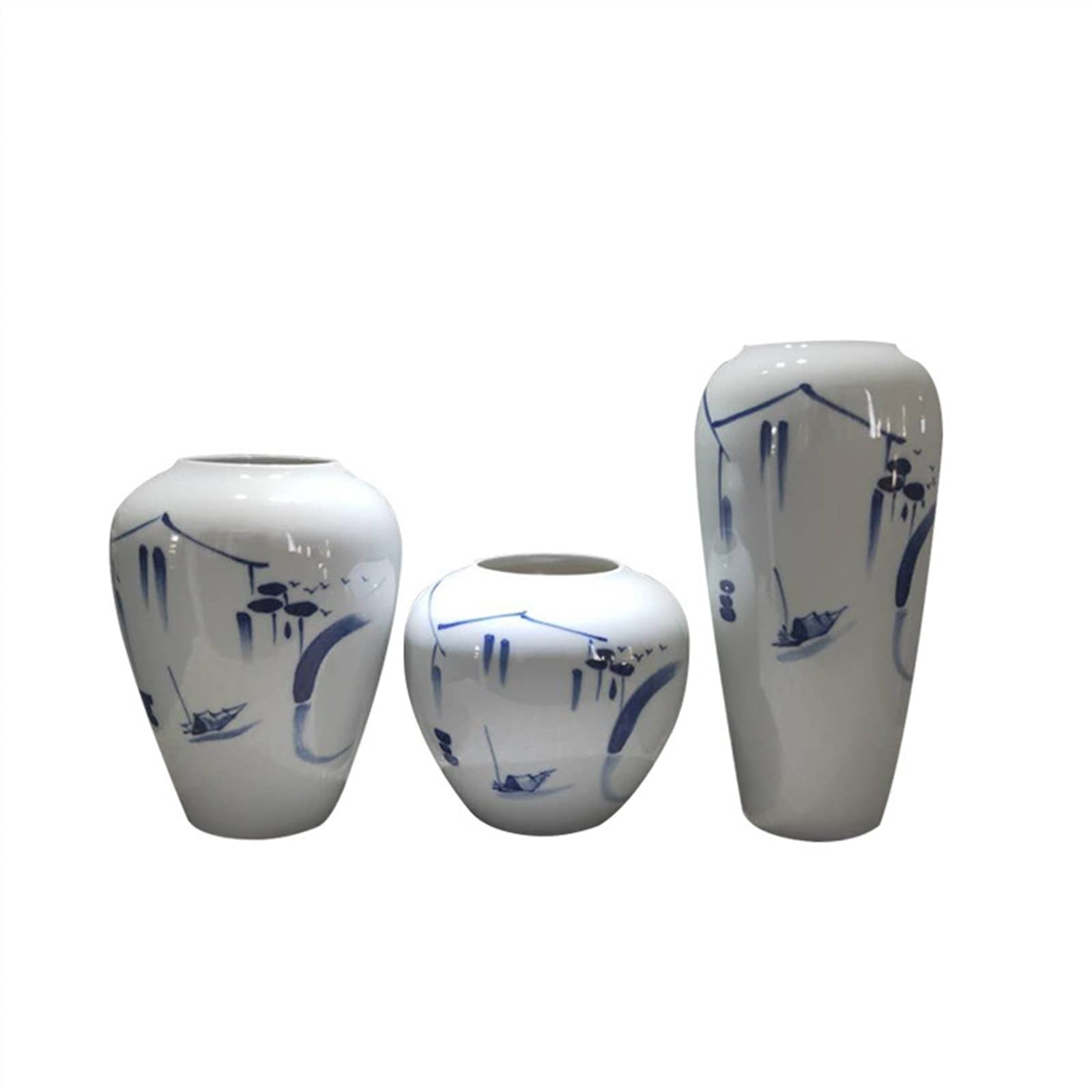 asdchZen Vases 3Pcs Simple Hand-Painted Blue Ceramic Vase Jingdezhen Pottery Pot Chinese Zen Decorative Ornaments Hydroponic Vase Flowers Vases