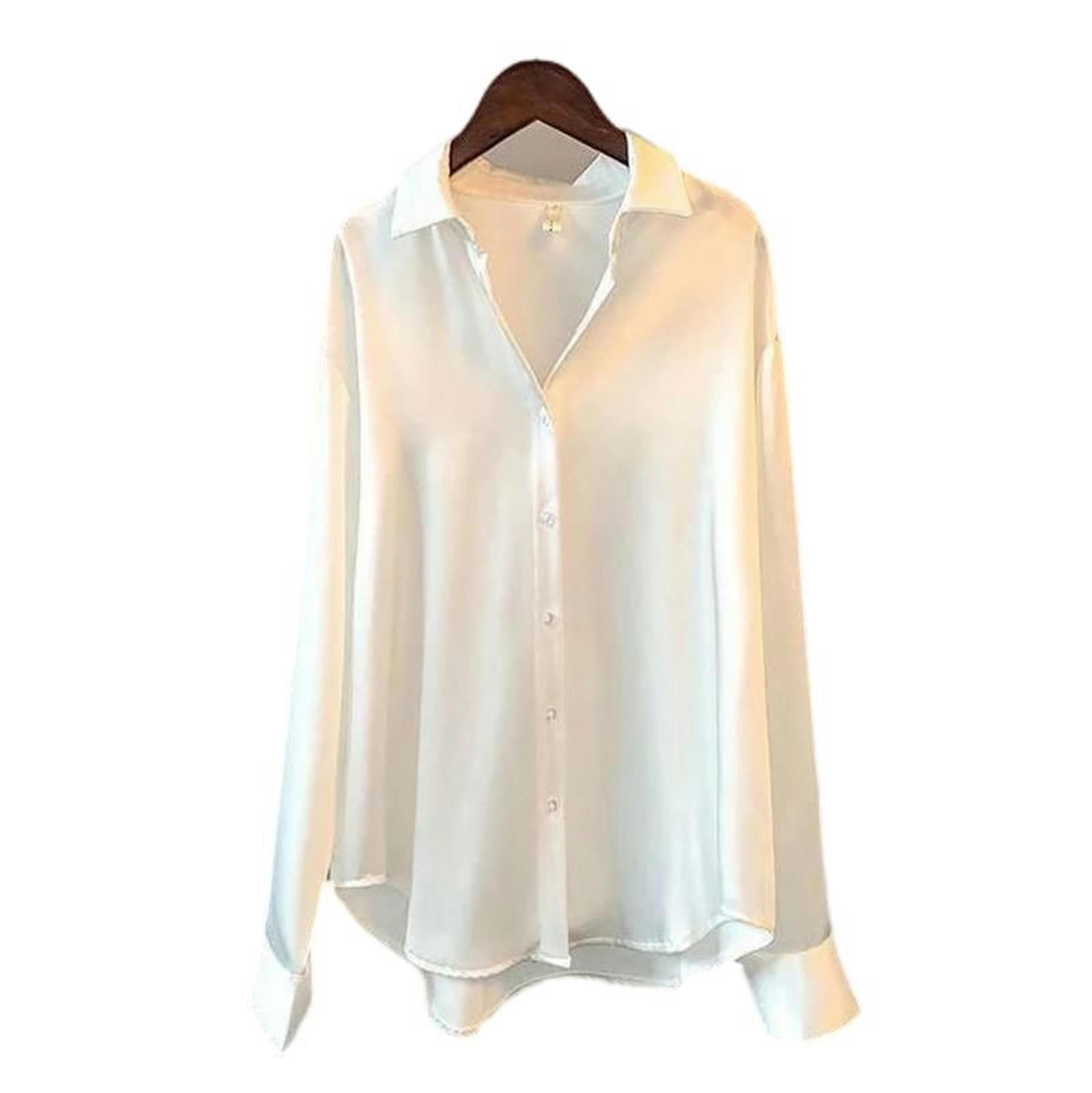 Camicie Bianche Larghe da Donna, Eleganti, a Maniche Lunghe, con Bottoni, con Colletto rovesciato, Eleganti Top da Donna-Nero-XXXL