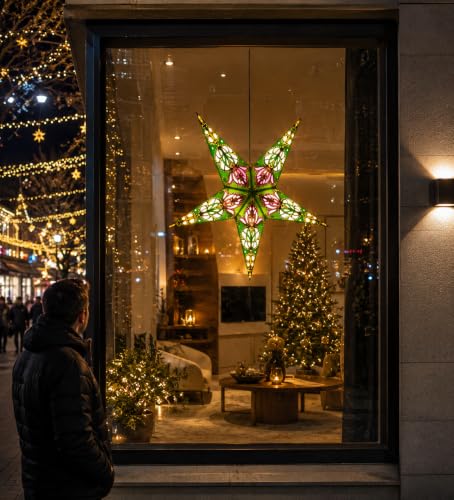 Image of Paper Star Lantern Lampshade, 60 cm, Hanging Decorations for Christmas, Wedding, Home, Party (Dark Green, Purple, Blue)