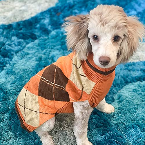 Kooltail KHD022_ORANGES Dog Sweater Pet Knitted Clothes - Classic Plaid Pullover Turtleneck Fall Thanksgiving Dog Sweaters thumb #4