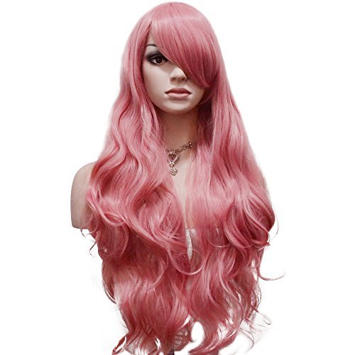 YOPO Wig Long Wavy Curly Wigs for Women Synthetic Halloween Cosplay Costume Party Full Daily Wig, High Quality Heat Resistant Wigs (32'' Pink)
