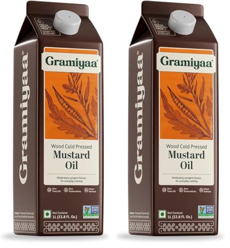 Image of Gramiyaa Wood Cold Pressed Mustard Oil - 1 Ltr | 100% Pure Unrefined Marachekku Oil /Kachi Ghani Oil | Chemical & Cholesterol Free Healthy Cooking Oil for Daily Use (Pack of 2)