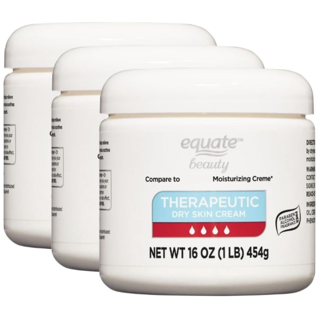 Equate Therapeutic Dry Skin Cream Advanced Repair Body Cream for Very Dry Skin, Fragrance Free Daily Body Moisturizer, 16 Oz Jar (3 Pack)