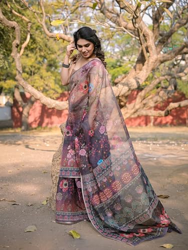Image of MIRCHI FASHION Saree for Woman Organza Floral Printed | Lightweight Elegant Traditional Sari with Matching Blouse Piece