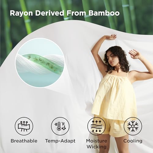 Bedsure Silky Cooling Duvet Cover Queen Size - 100% Rayon Derived from Bamboo Comforter Cover Set for Hot Sleepers, Breathable & Moisture-Wicking Bedding Set, Navy