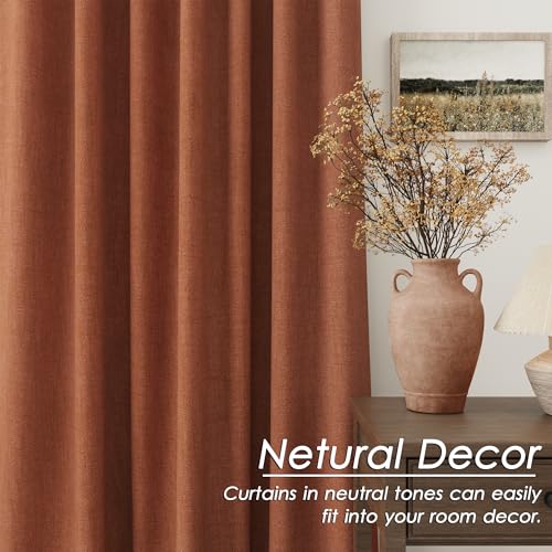Image of Nanspring Terracotta 100% Blackout Linen Curtains 84 Inch Length 2 Panels Set for Bedroom Back Tab Boho Farmhouse Decor Black Out Curtain for Living Room Office Thermal Insulated Drapes 52x84