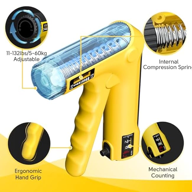 Grip Strength Trainer Hand Dynamometer - Grip Strength Tester Hand Gripper Strengthener Kit with Finger Stretchers Finger Exerciser Forearm Workout Ring Exercise Equipment