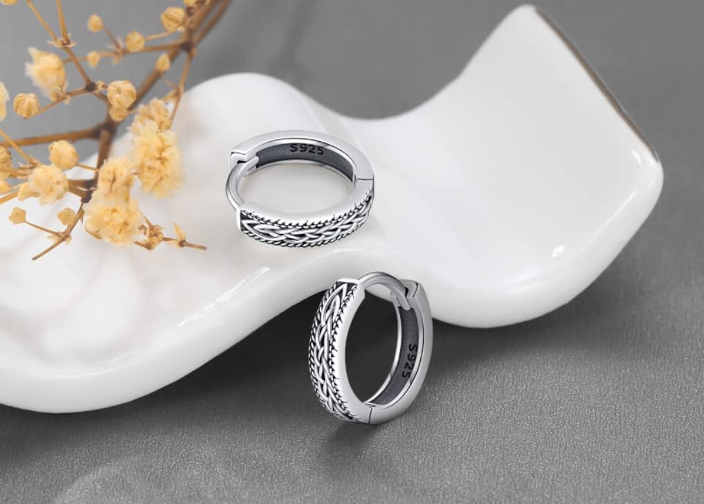 Odinstone 925 Sterling Silver Norse Viking Runes Hoop Earring Celtic Knot Earrings for Men Women Hypoallergenic Huggie Hoops Jewelry Gift - Image 4