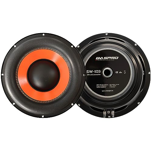 Image of BASPRO SW-103 (Orange) Premium Subwoofer 10 inch Full Pressed Coloued Coated with Stiched Foam Edge 160W RMS / 1300W Peak Power with 4 ohm