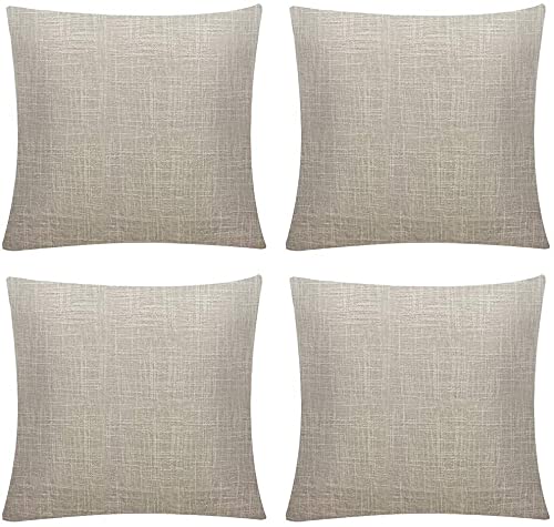 Pack 4, Linen Textured Throw Pillow Covers Set Cushion Case for Sofa Bedroom Car,18x18 Inch, Light Linen