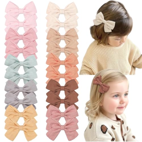 Image of CELLOT Girls Hair Bows Linen Fabric 3.5 inch Bows Alligator Clips Hair Accessories for Little Girls Toddlers Kids and Teens,20 Pieces