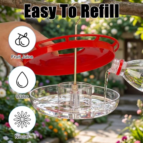Image of FEED GARDEN Saucer Hummingbird Feeders for Outdoors Hanging, 2 Pack 16oz Leak-Proof Nectar Feeder with Bee Guards Built-in Ant Moat, 5 Feeding Ports, Wide Mouth Easy Refill & Clean, BPA-Free,Red