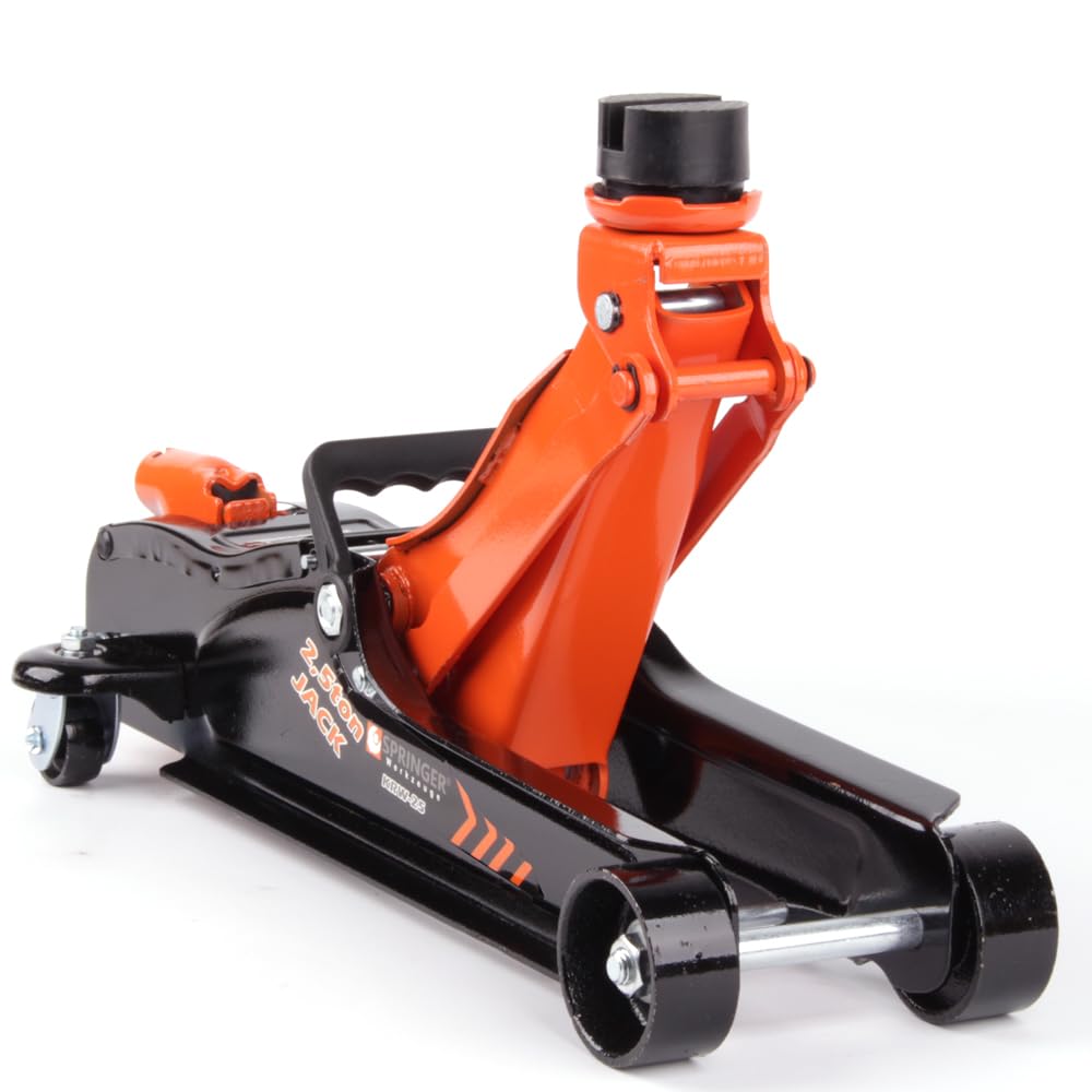 Springer 2,5T Rangierwagenheber KRW 25 – Hydraulischer Wagenheber – 80–360 mm Hubhöhe, inkl. SUV-Adapter, 2 Gummiteller, Koffer & Handschuhe – Autoheber & Werkzeuge für tiefergelegte Fahrzeuge & SUV