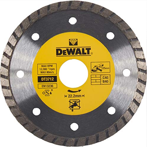 DEWALT DT3712-QZ - Disco de Diamante Turbo 125x22.2mm para Corte en Seco de Mármol, Granito y Piedra Natural - Alta Velocidad y Durabilidad