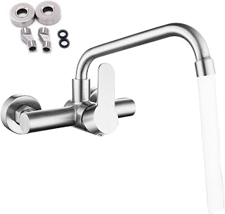 Grifo de cocina de montaje en pared, grifería de cocina, caño de pared giratorio 360°, grifo mezclador de acero inoxidable para fregadero, baño, mate