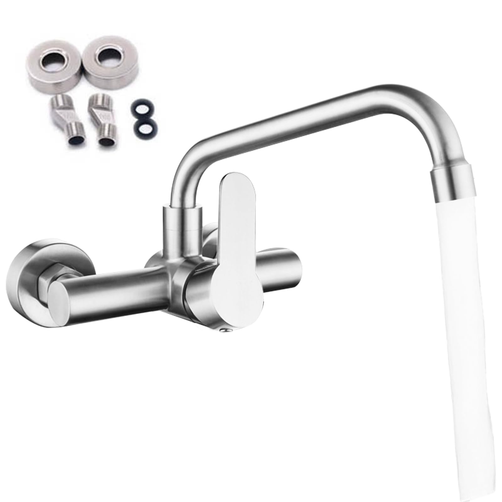 Grifo de cocina de montaje en pared, grifería de cocina, caño de pared giratorio 360°, grifo mezclador de acero inoxidable para fregadero, baño, mate