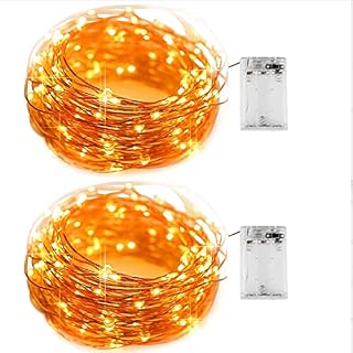HanYun LED Fairy String Lights with Battery Case - 2 Set 50 LED 5m Micro Silver Wire Indoor Battery Operated LED String Lights for Garden Home Party Wedding Festival Decorations(Warm White)