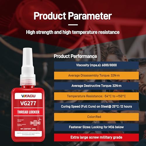 Image of 277 Red High Strength Threadlocker - Permanent Non-Removable - Fills Gaps for Worn Threads Adhesive - High Viscosity - Anaerobic Secures Nuts, Bolts, Metal and Plastic Fasteners - 1.69Oz /50ml