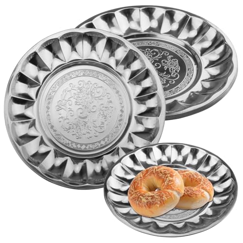 inodiref 5 Pièces Plats de Service en Inox 25 cm Plats Ronds en Acier Inoxydable Rétro élégant Plat de Service Rond Assiettes à Barbecue Plateau à Fruits...