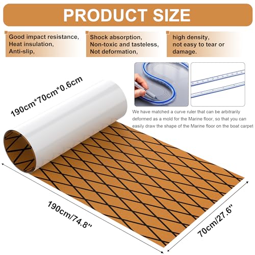 Betovv BETOVV3 75''X28'' Boat Deck Flooring Self-Adhesive Eva Foam Boat Flooring Brown Diamond Pattern Boat Carpet Waterproof Marine Boat Decking Sheet Non-Slip Mat thumb #1