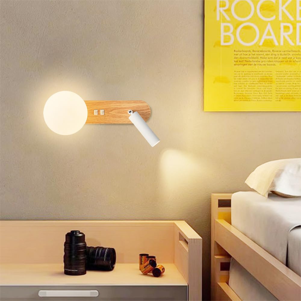 Lámpara de Lectura para cabecera, Aplique de Pared con focos giratorios de 350°, lámpara de Pared con Interruptor de Encendido y Apagado, Luces de Lectura con cableado para Dormitorio.