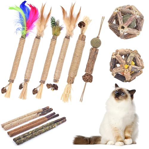 Tindtop Cat Chew Toys, 12 Pack Silvervine Chew Sticks With 2 Pack Cage Balls For Kittens Teeth Cleaning cover
