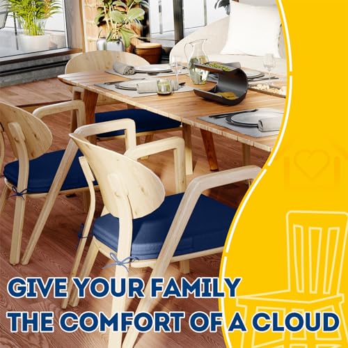 Image of AAAAAcessories D-Shaped Chair Cushions, 2 inch Thick Dining Chair Pads with Ties and Removable, Machine-Washable Cover, 17 inch x 16 inch, Set of 6, Blue
