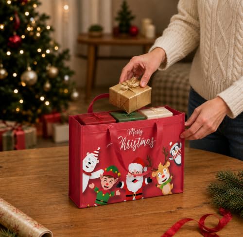 IPQXE 34 Pack Christmas Gift Bags Assorted Sizes- Reusable Tote Bags Non-Woven, Xmas Shopping Bags with Handles, for Christmas Treat Bags, Gifts Wrapping, Xmas Party Supplies 16 Large 18 Small - image 4