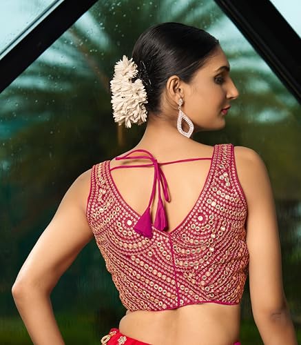 Image of Pujia Mills Fancy Women's foil Mirror and Thread Zari Work Sweetheart Neck Silk Sleeveless Blouse (PC Bindi Foil Parent)