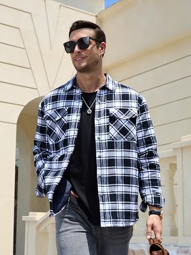 Image of TACVASEN Men's Flannel Shirt Quilted Lined Theraml Winter Coat Button Down Insulated Flannel Shirts Jacket