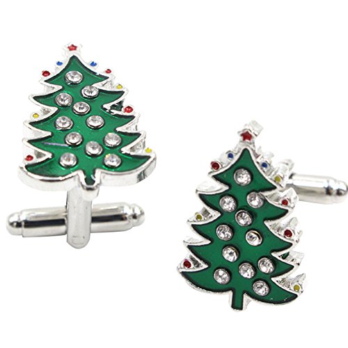 Preisvergleich Produktbild DaoRier Herren Manschettenknöpfe für Anzug Hemd, Weihnachtsbaum Kristall Manschettenknöpfe, Perfekte Kleidung Ornament