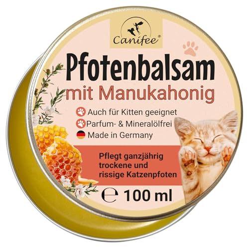 Canifee - Pfotenbalsam Katze mit Manukahonig 100ml Dose parfumfrei mineralölfrei zur optimalen Pfotenpflege Katzen, der natürliche Katzen Pfotenschutz für Sommer und Winter