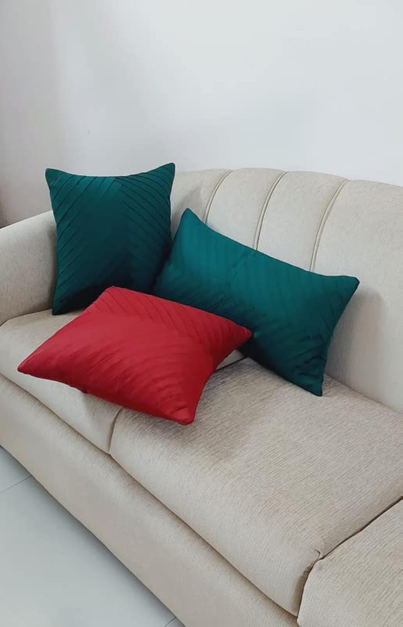 Red Pleated Square Cushion Cover, Vibrant Home Decor