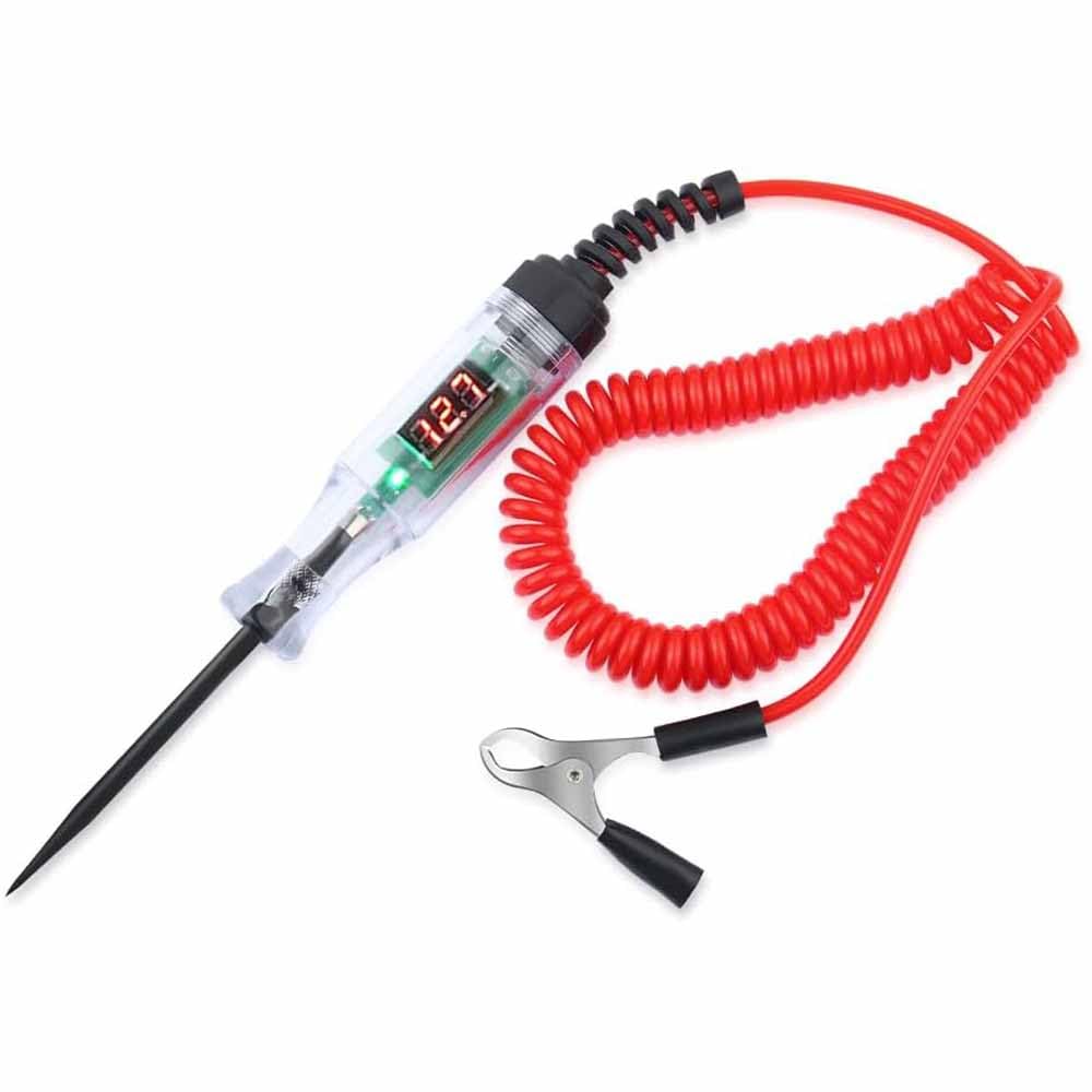 UpToDateTools Car Voltage Tester Pen with Alligator Clip,DC 3-48V Test Light Pen Digital LED Circuit Tester with Prolong Spring Cable,Universal Car Fuse Tester Automotive Electrical Tools (Red)-image-31