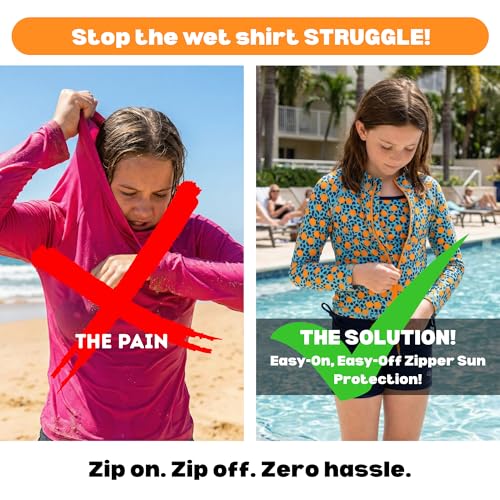 Image of SwimZip Girls' 3 Pc Swim Set w /Long Sleeve Rash Guard, Tankini & Shorts UPF 50+