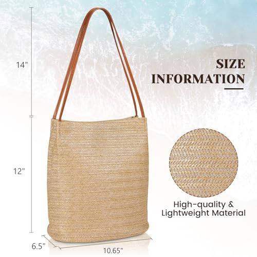 Image of Tavaleu Straw Beach Bags for Women, Tote Handbag Shoulder Bag for Women, Beach Straw Purse Buckets Summer Fashion Hobo Bags