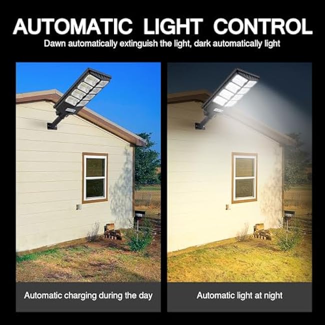 Solar Street Lights Outdoor, IP67 Waterproof Wall-Mounted LED Flood Light with Motion Sensor & Remote Control - Auto Dusk to Dawn Security Lighting for Patio, Garden, Garage, Courtyard