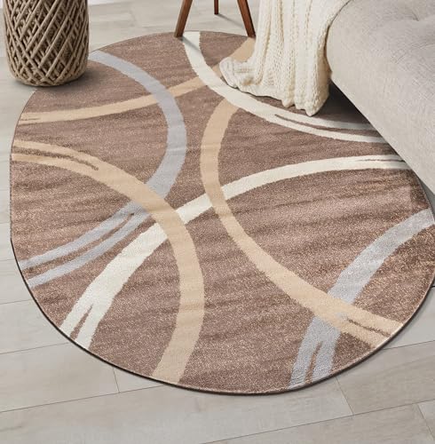 Rugshop Modern Wavy Circles Design Oval Area Rug 5' x 7' Brown