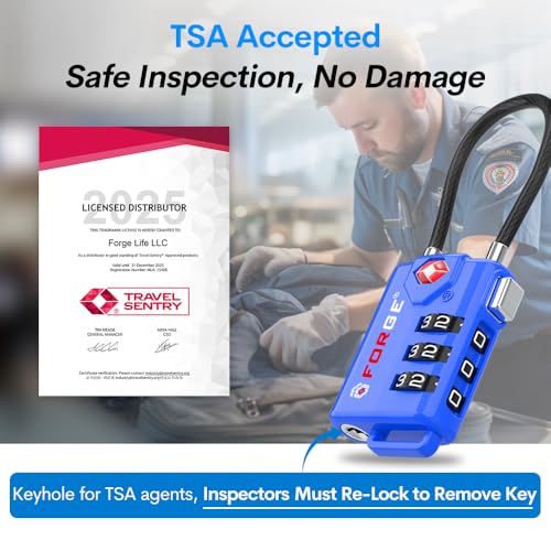 Image of Bright Colors, TSA Approved Luggage Locks 4 Pack, Re-settable Combination with Alloy Body, Blue 4 Locks.