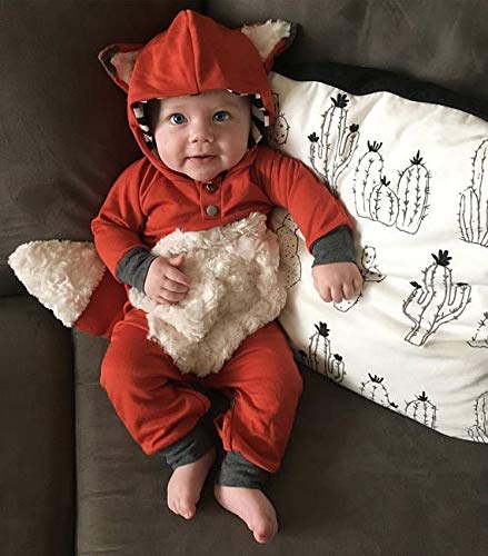 Infant Baby Boy Girl Onesies Bodysuit Jumpsuit Hooded Romper Playsuit Cute Fox Fall Winter Overall Outfit 0-24M(12-18Months) - Thumbnail 2